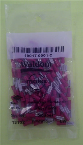 Molex 19017-0001 Red 22-18AWG .110" Female Quick Connector, Vinyl Insulated, 100/Pack