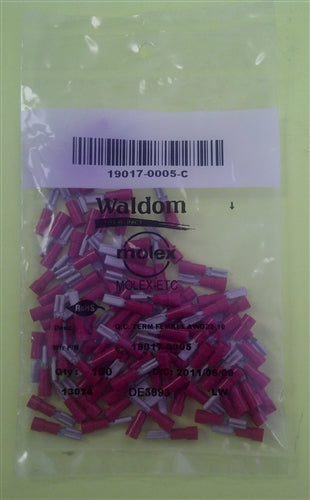 Molex 19017-0005 Red 22-18AWG .110" Female Quick Connector, Vinyl Insulated, 100/Pack