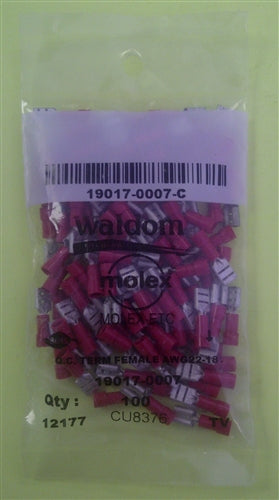 Molex 19017-0007 Red 22-18AWG .187" Female Quick Connector, Vinyl Insulated, 100/Pack