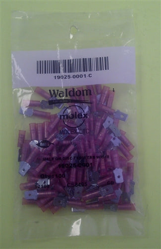 Molex 19025-0001 Red 22-18AWG .250" Male Quick Connector, Nylon Insulated, 100/Pack