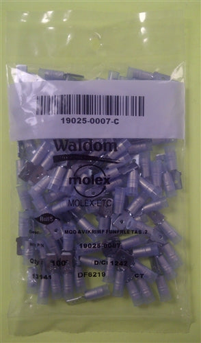 Molex 19025-0007 Blue 16-14AWG .250" Male Quick Connector, Nylon Insulated, 100/Pack