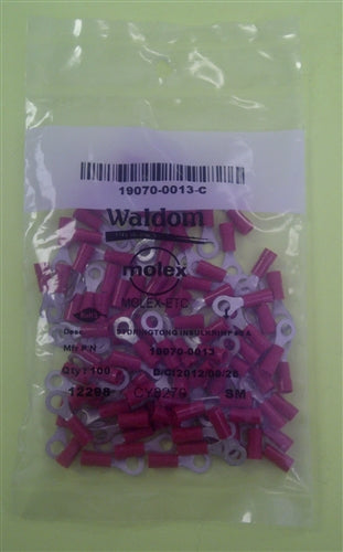 Molex 19070-0013 Red 22-18AWG #8 Ring Terminal Connector, Vinyl Insulated, 100/Pack
