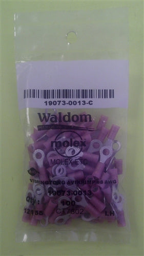 Molex 19073-0013 Red 22-18AWG #8 Ring Terminal Connector, Nylon Insulated, 100/Pack