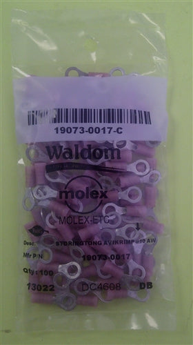 Molex 19073-0017 Red 22-18AWG #10 Ring Terminal Connector, Nylon Insulated, 100/Pack