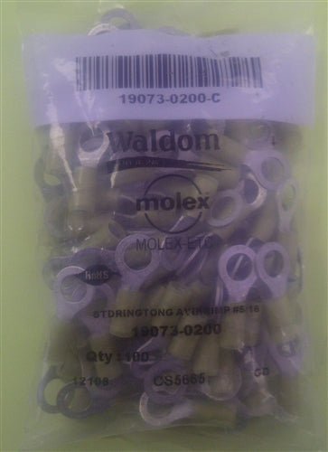 Molex 19073-0200 Yellow 12-10AWG 5/16" Ring Terminal Connector, Nylon Insulated, 100/Pack