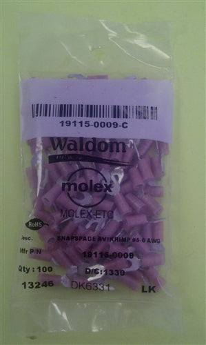 Molex 19115-0009 Red 22-18AWG #6 Locking Spade Connector / Fork Terminal, Nylon Insulated, 100/Pack