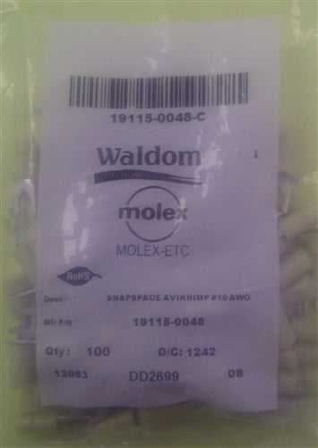 Molex 19115-0048 Yellow 12-10AWG #10 Locking Spade Connector / Fork Terminal, Nylon Insulated, 100/Pack