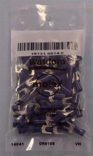 Molex 19131-0014 Blue 16-14AWG #10 Spade Connector / Fork Terminal, Vinyl Insulated, 100/Pack