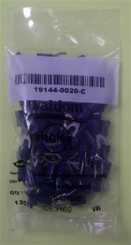 Molex 19144-0020 Blue 16-14AWG #8 Spade Connector / Fork Terminal, Vinyl Insulated, 100/Pack