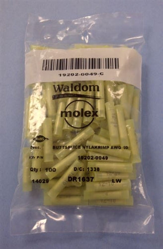 Molex 19202-0049 Yellow 12-10AWG Butt Splice Connector, Nylon Insulated, 100/Pack