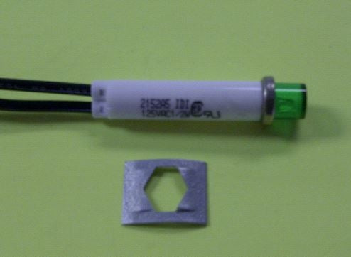 VCC 2152A5 Green Neon 125V Panel Mount Indicator Lamp, Hi-Hat, .310" Hole Diameter, Wire Leads, 105VAC to 125VAC
