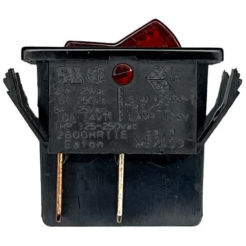 Eaton 2600HR11E Lighted Rocker Switch DPST On-Off, 22A@125VAC / 16A@250VAC, Red Lamp, QC Terminals