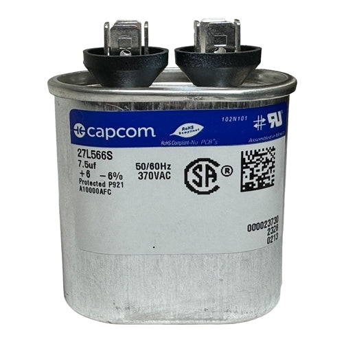 Capcom Genteq 27L566 Motor Run Capacitor 7.5uF 370VAC Oval ** Rated for Continuous/100% Duty Cycle **
