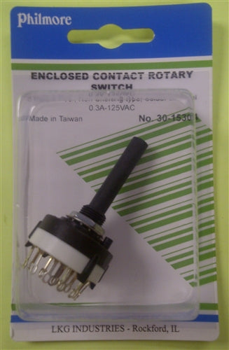 Philmore 13-15304 Rotary Switch 3 Pole 4 Position Non-Shorting, 0.3A@125VAC, Solder Terminals