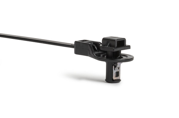Hellermann Tyton 157-00329 Blind Hole Mount Outside Serrated Cable Tie for 0.25" Thread/Non-Thread Hole, 8"L, 0.71" Offset, 50lb, PA66HS, Black, 500/bg