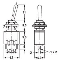Mode 41-235T-0 UL/CSA Approved Economy Sub-Miniature Toggle Switch, SPDT On-Off-On, 5A@125VAC or 28VDC, Solder Style
