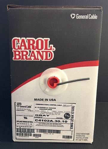 General Cable C4102A 22AWG 4 Conductor Stranded Unshielded CMG/FT4 600V 105C Gray PVC Jacket (305M = Full Roll)