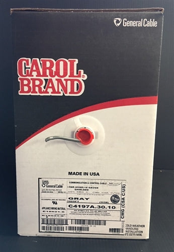 General Cable C4197A 18AWG 2 Conductor Stranded Shielded CMG/FT4 600V 105C BLK/Red, Gray PVC (305M = Full Roll)