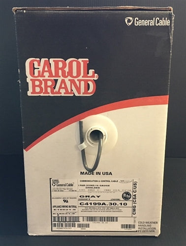 General Cable C4199A 16AWG 2 Conductor Stranded Shielded CMG/FT4 600V 105C BLK/Red, Gray PVC (305M = Full Roll)