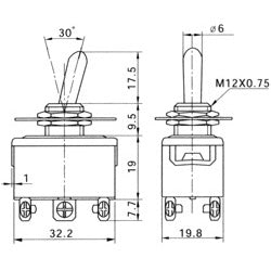 Mode 42-225-1 Standard Toggle Switch, DPDT On-Off-On, 10A@125VAC / 6A@250VAC, Screw Terminals