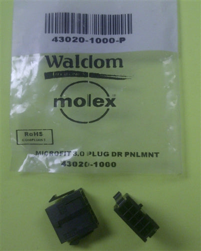 Molex 43020-1000 Micro-Fit 3.0 Plug Housing, Dual Row, 10 Position, UL 94V-0, Panel Mount Ears, Low-Halogen, Black