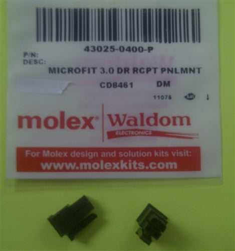 Molex 43025-0400 Micro-Fit 3.0 Receptacle Housing, Dual Row, 4 Position, UL 94V-0, Low-Halogen, Black