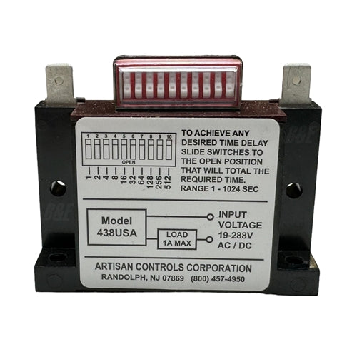 Artisan 438USA Time Delay Solid State Timer, Delay-On-Make, 1-1024 Sec, 19-288 Volts AC/DC, 1A Max, with Dip Switch