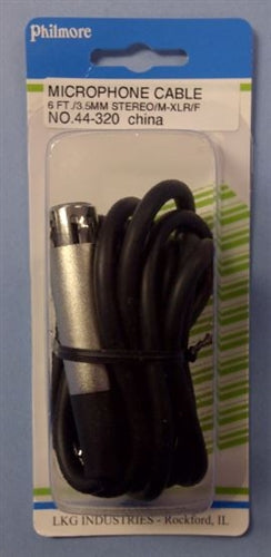 Philmore 44-320 Adapter 3 Pin Female XLR to 3.5mm Stereo Male Plug, 6' Cable