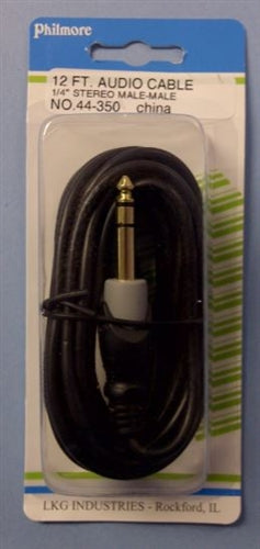 Philmore 44-350 Stereo 1/4" Male to Stereo 1/4" Male, Gold Plated Cable, 12' Length