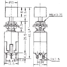 Mode 44-611-1 Push Button Switch, DPDT On-On, 6A@125VAC, with Black Button, Solder Terminals