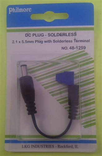Philmore 48-1259 DC Power Plug Adapter, 2.1mm x 5.5mm Plug to Solderless Terminal Block