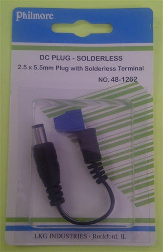 Philmore 48-1262 DC Power Plug Adapter, 2.5mm x 5.5mm Plug to Solderless Terminal Block