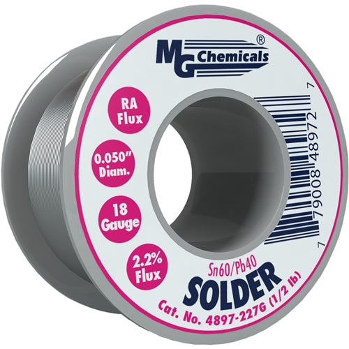 MG Chemicals 4897-227G RA Solder Wire SN60/PB40 Spool 1.27mm (0.050 in) 227g (0.5 LB) 18AWG