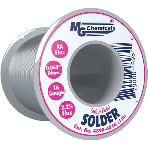 MG Chemicals 4898-454G RA Solder Wire SN60/PB40 Spool 1.57mm (0.062 in) 454 G (1 LB) 16AWG