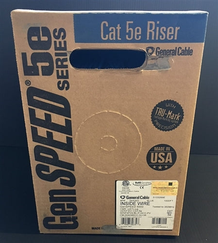 General Cable 5133299EM 24AWG 8 Conductor (4PR) Cat5e Solid Unshielded Blue PVC CMR FT4 (305M = Full Roll)