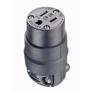 Leviton 515CR 2 Pole 3 Wire Rubber AC Female Plug, 15A-125V, NEMA 5-15R, Black