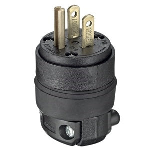 Leviton 515PR 2 Pole 3 Wire Rubber AC Male Plug, 15A-125V, NEMA 5-15P, Black