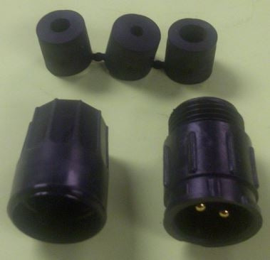 Conxall 5182-2PG-3DC Connector 2 Pin Male Cable Receptacle, IP67 Certified, 12AWG Gold Plated Contacts, Solder Style