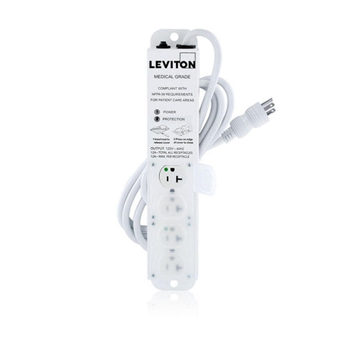 Leviton 5304M-2S7 Medical Grade Power Strip 4-OUTLETS, with Surge, NEMA 5-20P/5-20R, 20A (16A Max Continuous), 7'cord