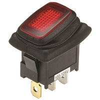 NTE 54-200W Waterproof Lighted Rocker Switch SPST On-Off, 16A@125VAC / 10A@250VAC, Red Lamp, QC Terminals