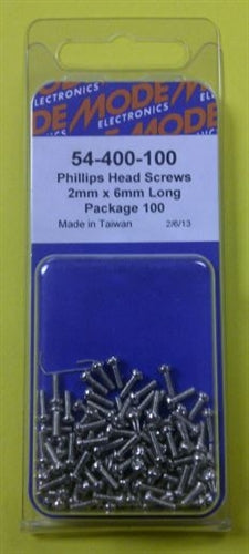 Mode 54-400-100 2mm x 6mm Nickel Plated Round Phillips Head Bolts / Screws (Metric) 100/Pack