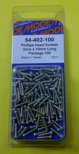Mode 54-402-100 2mm x 10mm Nickel Plated Round Phillips Head Bolts / Screws (Metric) 100/Pack