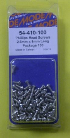 Mode 54-410-100 2.6mm x 6mm Nickel Plated Round Phillips Head Bolts / Screws (Metric) 100/Pack