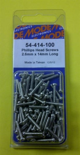 Mode 54-414-100 2.6mm x 14mm Nickel Plated Round Phillips Head Bolts / Screws (Metric) 100/Pack