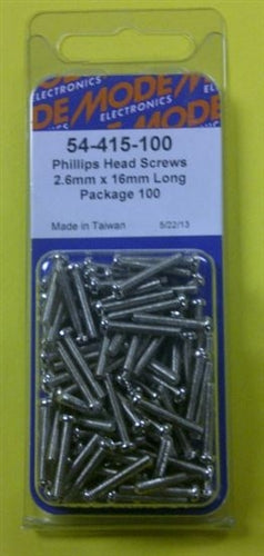 Mode 54-415-100 2.6mm x 16mm Nickel Plated Round Phillips Head Bolts / Screws (Metric) 100/Pack