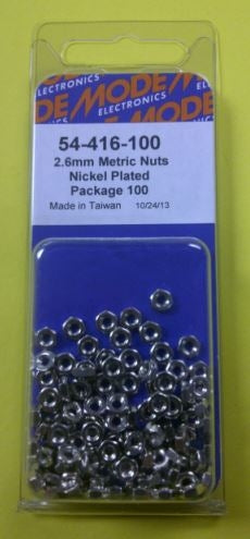 Mode 54-416-100 2.6mm Nickel Plated Nuts (Metric) 100/Pack