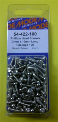 Mode 54-422-100 3mm x 10mm Nickel Plated Round Phillips Head Bolts / Screws (Metric) 100/Pack