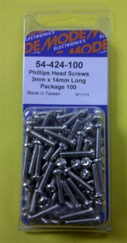Mode 54-424-100 3mm x 14mm Nickel Plated Round Phillips Head Bolts / Screws (Metric) 100/Pack