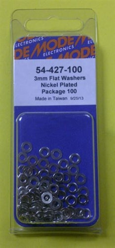 Mode 54-427-100 3mm Nickel Plated Flat Washers (Metric) 100/Pack