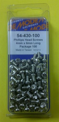 Mode 54-430-100 4mm x 6mm Nickel Plated Round Phillips Head Bolts / Screws (Metric) 100/Pack